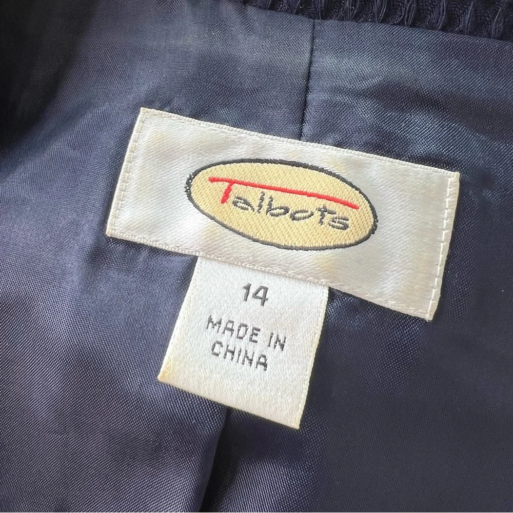 Talbots Navy Blue 100% Cotton Waffle Weave Classic Double-Breasted Jacket - Picture 9 of 11
